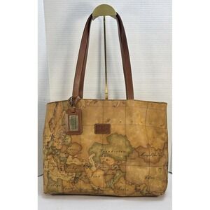 1A Classe Alviero Martini Tote World‎ Map Geo Classic Zip Pockets ID Tag Italy